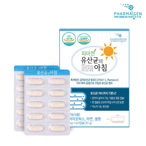 (파마젠)유산균의 아침 60캡슐 유산균 아연 셀렌